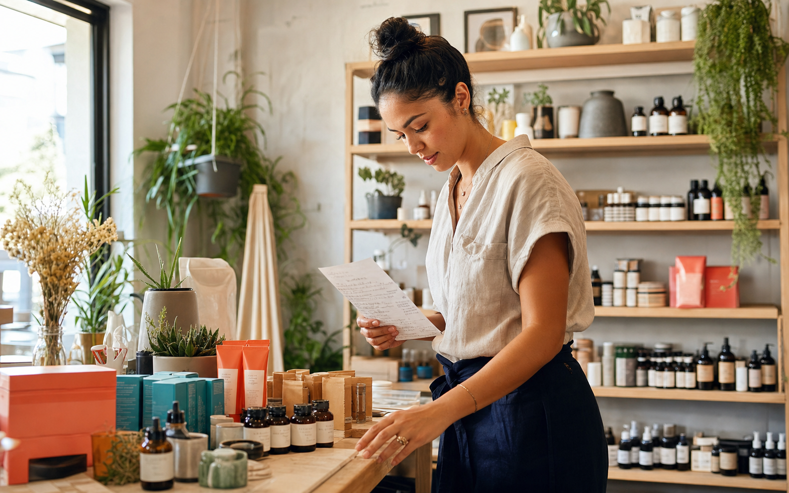 Small-business owner preparing a storefront campaign