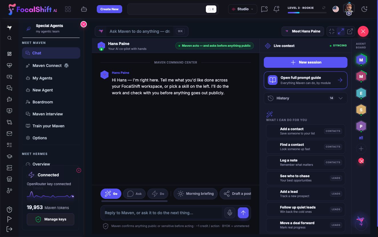 Maven with connected business context in dark mode