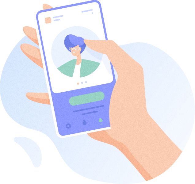 A hand holding a phone showing one person&rsquo;s profile card