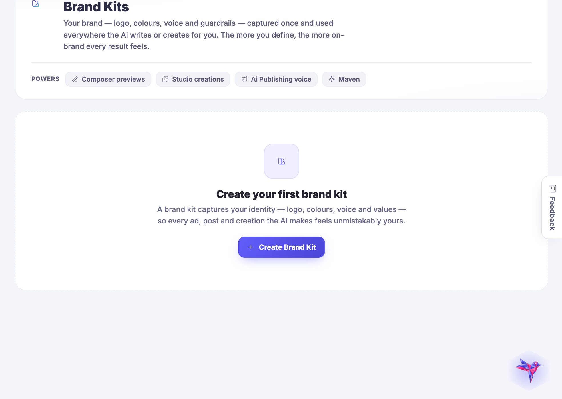 Brand kits — The brand the studio applies: set it once, and the work comes out already wearing it.