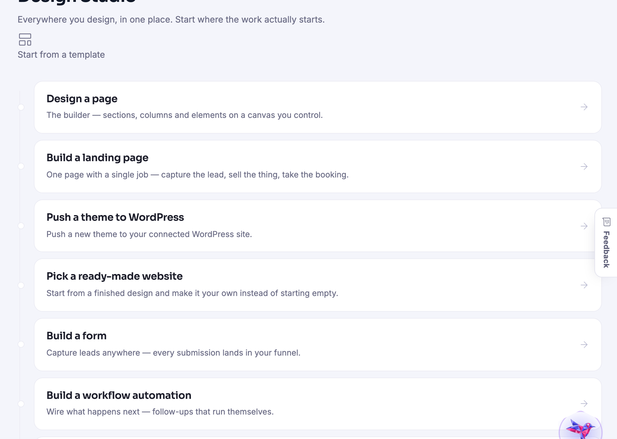 Design Studio โ The builder: pages, shops, templates, and pushing a design to your own site.