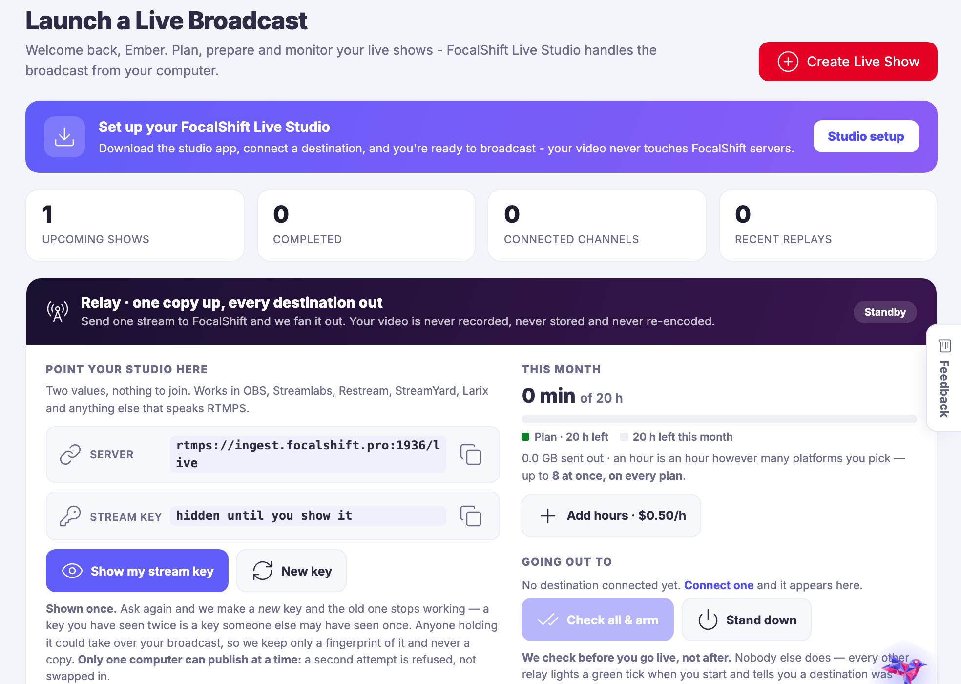 Live Studio โ Broadcasts and podcasts out of one setup, recorded and published.