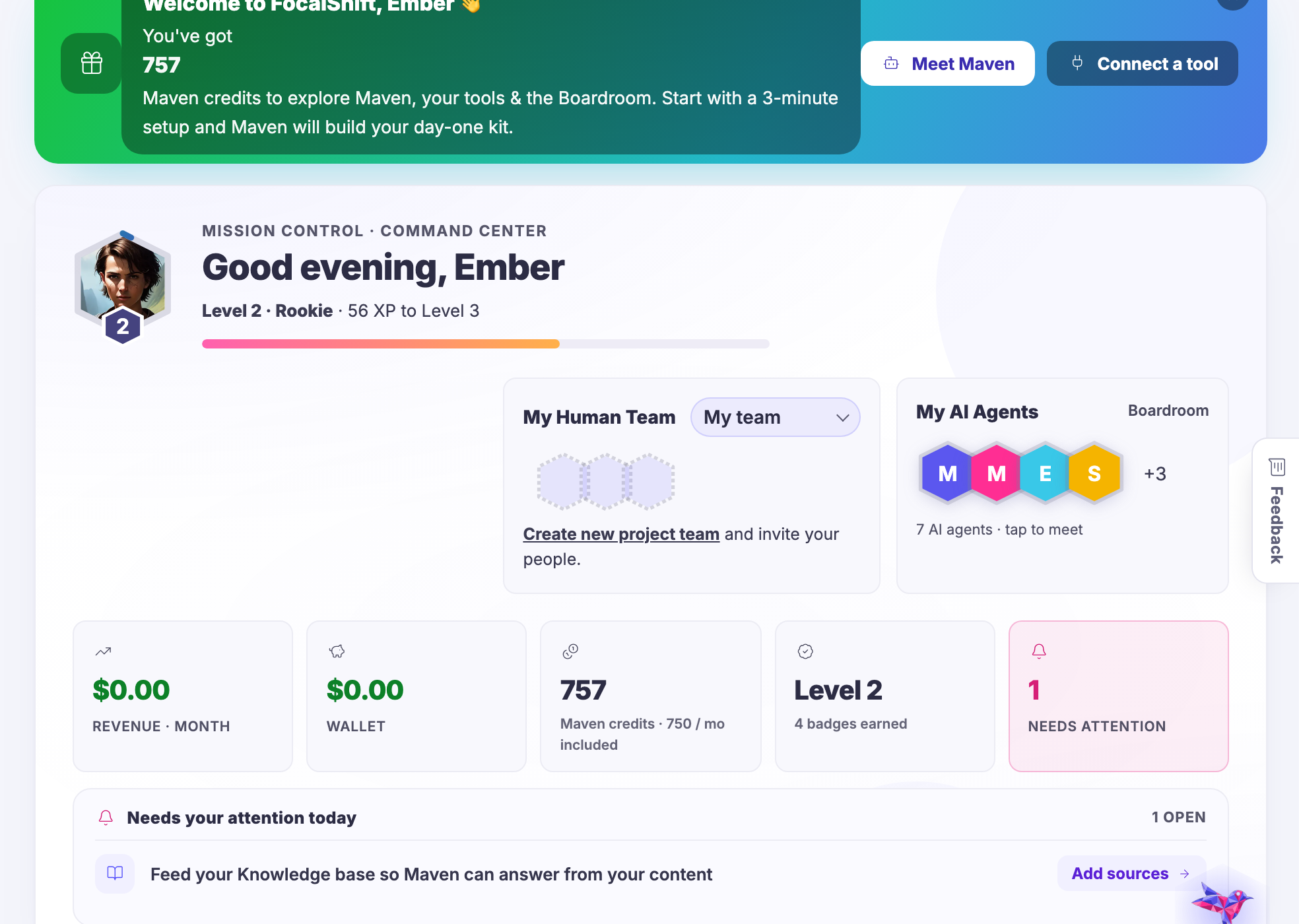 My Business โ The screen the platform opens on - where the month stands and what wants you today.