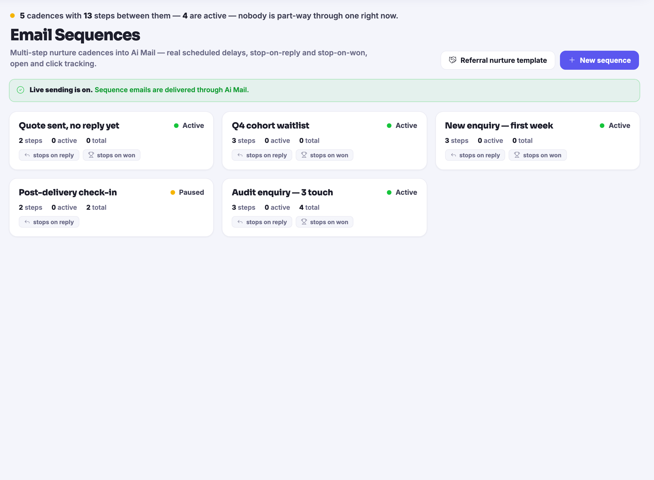 Mission Control · Email Workflows, real screen